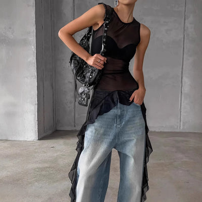 Top Maxi de Tul Negro con Volantes - Image 4