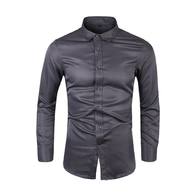 Camisa de Negocios Manga Larga Talla Grande Cuello Solapa Color Sólido para Hombre - Image 7