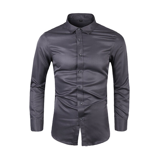 Camisa de Negocios Manga Larga Talla Grande Cuello Solapa Color Sólido para Hombre - Image 7