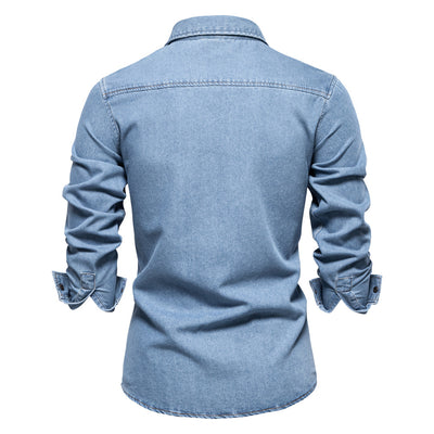 Camisa de Algodón Puro Lavada Manga Larga Color Sólido - Image 12