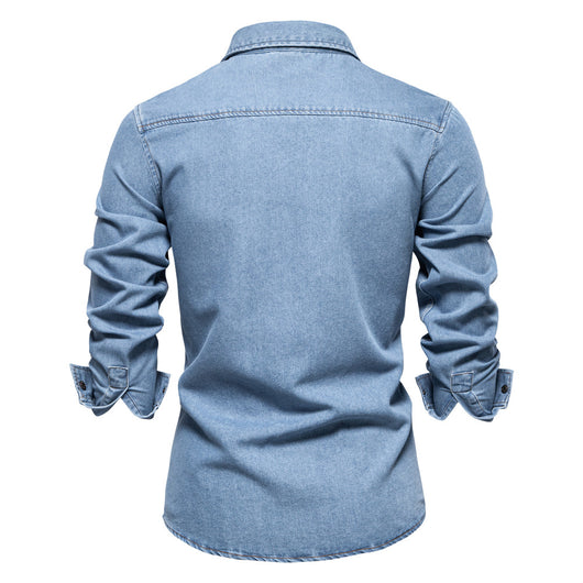 Camisa de Algodón Puro Lavada Manga Larga Color Sólido - Image 12