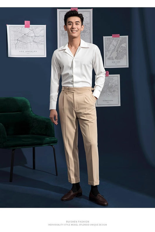 Camisa Casual de Negocios Cuello Cubano Manga Larga para Hombre - Image 12