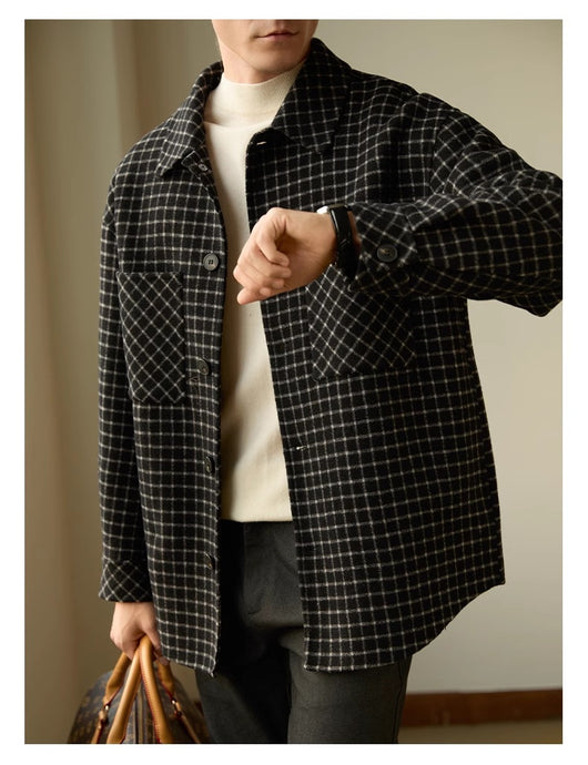 Abrigo Casual Hombre Cuadrícula Doble Faz Lana Premium - Image 8