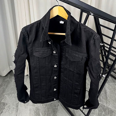Chaqueta Slim Fit Negra Rotos Hombre - Estilo Urbano Impactante