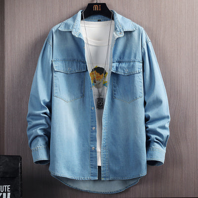 Camisa Denim Suelta de Manga Larga para Hombre