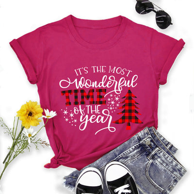 Camiseta Navideña Estampada para Mujer - Cuello Redondo Manga Corta - Image 34