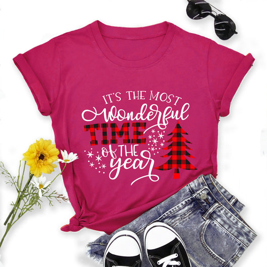 Camiseta Navideña Estampada para Mujer - Cuello Redondo Manga Corta - Image 34