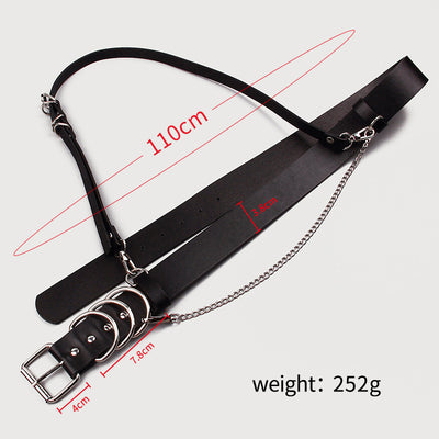 Black waist belt with single shoulder strap, silver buckle, D-rings, and decorative chain. - Image 5