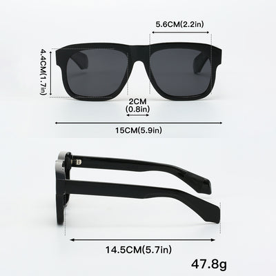 Black square-frame polarized sunglasses with dark lenses, suitable for both men and women, on a dark gray surface. - Image 11