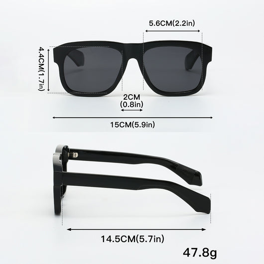 Black square-frame polarized sunglasses with dark lenses, suitable for both men and women, on a dark gray surface. - Image 11