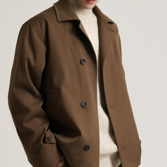Abrigo Ejecutivo de Cuello Vuelto con Mezcla de Tela Twill para Hombre
