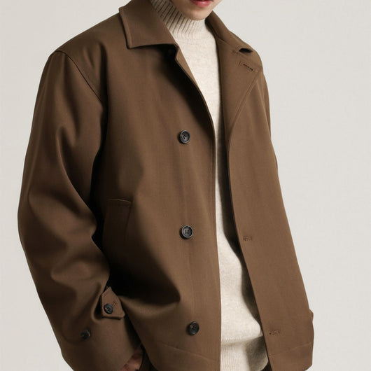 Abrigo Ejecutivo de Cuello Vuelto con Mezcla de Tela Twill para Hombre