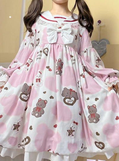 Vestido Milk Bear Cuello Marinero Manga Larga Azul Marino - Image 6