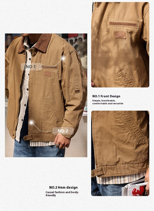 Chaqueta Retro de Lona Pesada con Solapa - Abrigo Clásico para Otoño - Image 12