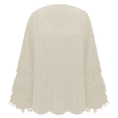 Suéter Mujer Cuello Redondo Manga Larga con Borlas - Diseño Clásico Liso - Image 4