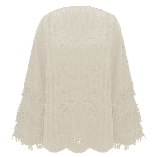 Suéter Mujer Cuello Redondo Manga Larga con Borlas - Diseño Clásico Liso - Image 4