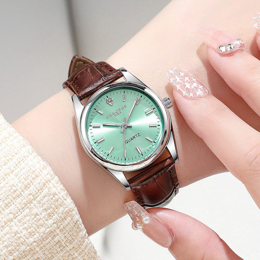 Reloj de Pulsera para Mujer con Correa de Cuero Genuino y Movimiento de Cuarzo Luminoso