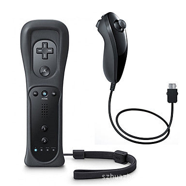 White Wii remote with a light blue silicone sleeve and a white Nunchuk controller with a grey wrist strap. - Image 2