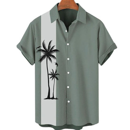 Camisa Casual Slim Estampado 3D Playa Manga Corta para Hombre - Image 26