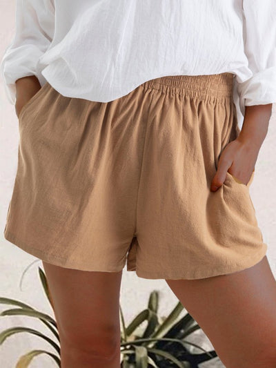 Shorts de Lino Cintura Alta Color Sólido con Bolsillos - Image 12