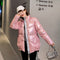 Chaqueta de Cuero Brillante Acolchada con Algodón para Mujer