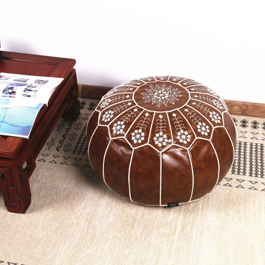 Futon Marroquí de Cuero Genuino con Bordado Artesanal en Piel de Oveja - Image 18