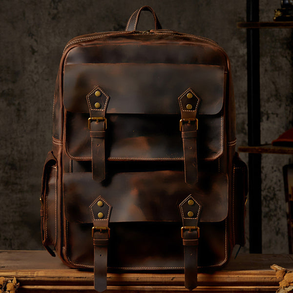 Mochila de Cuero Crazy Horse Retro para Viajeros Modernos