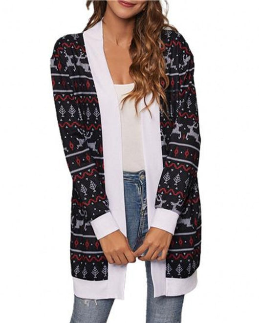 Cardigan Navideño con Estampado Festivo y Detalles en Contraste para Mujer - Image 13