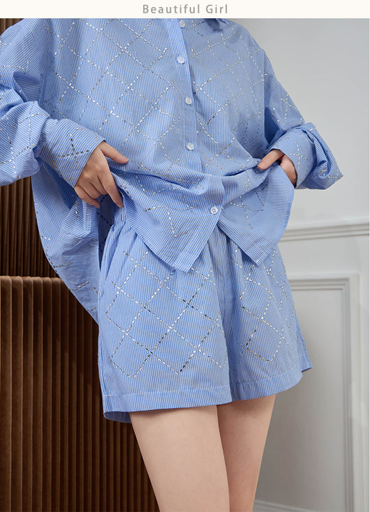 Conjunto Casual de Blusa y Shorts Azul para Mujer - Image 13