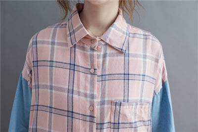 Camisa Oversized de Patchwork Manga Larga Suelta - Image 21