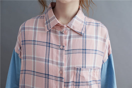 Camisa Oversized de Patchwork Manga Larga Suelta - Image 21