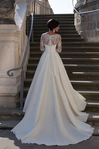 Vestido de Novia Escote V Estilo Europeo Minimalista con Cola
