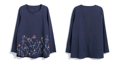 Camiseta Holgada de Algodón Estampada Talla Grande con Manga Larga - Image 16