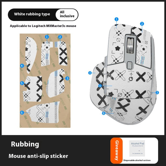 Red and black anti-slip sticker set with geometric and text patterns for Logitech MX Master 3s mouse. - Image 13