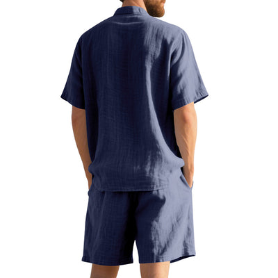 Traje de Lino Americano para Hombre - Dos Piezas Cuello Mao Playa Verano - Image 15