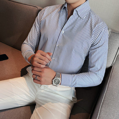 Camisa de Vestir Hombre Talla Grande a Rayas sin Planchado