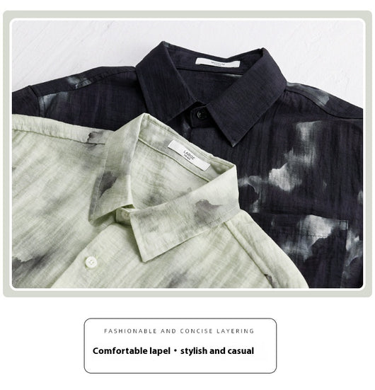 Camisa de Lino Estampada Manga Corta Fresca para Verano - Image 20