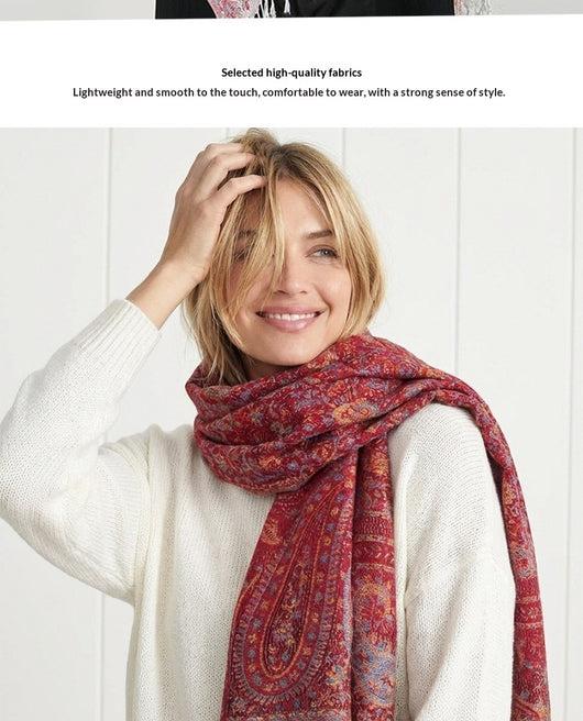 Chal de Lujo Ligero con Jacquard y Borlas de Cachemira - Image 30