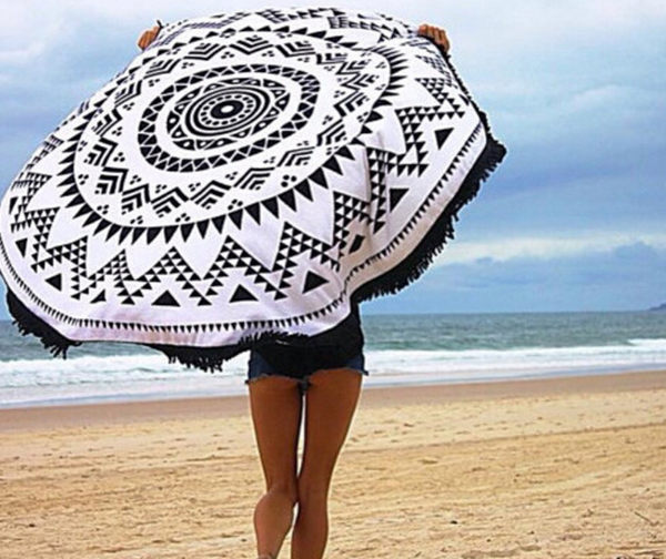 Tapete de Playa Redondo Yoga con Diseño Estampado Europeo
