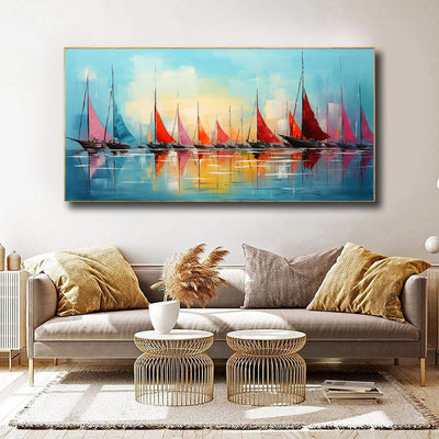 Cuadro Óleo Pintado a Mano - Arte Abstracto Contemporáneo Navegación Marina - Image 4