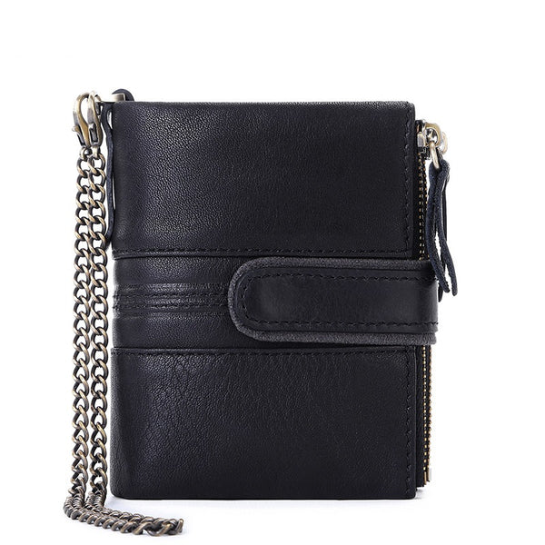 Billetera Antirobo de Cuero Genuino con Cierre Seguro - Cartera Multifuncional Vintage para Hombre