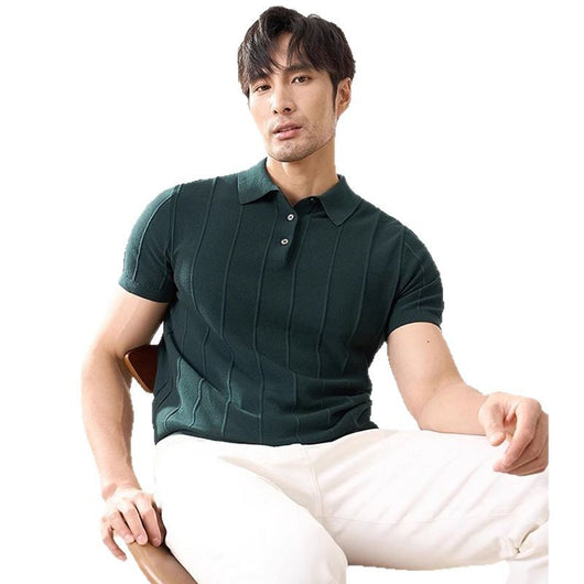 Camisa Tejida Manga Corta Hombre Rayas Verticales Slim Fit Ejecutiva - Image 11