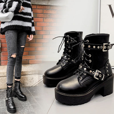 Botas Plataforma para Mujer con Hebilla Remache y Tacón Grueso - Image 3