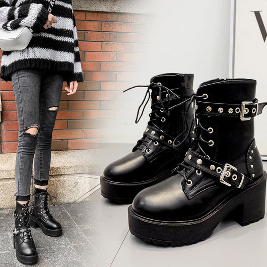 Botas Plataforma para Mujer con Hebilla Remache y Tacón Grueso - Image 3