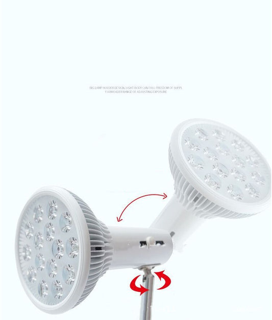 White LED physiotherapy lamp with red and infrared lights, featuring an adjustable head and a sturdy clip-on base for EU use. - Image 2
