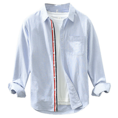 Camisa Casual Manga Larga a Rayas Verticales Estilo Japonés para Hombre - Image 5