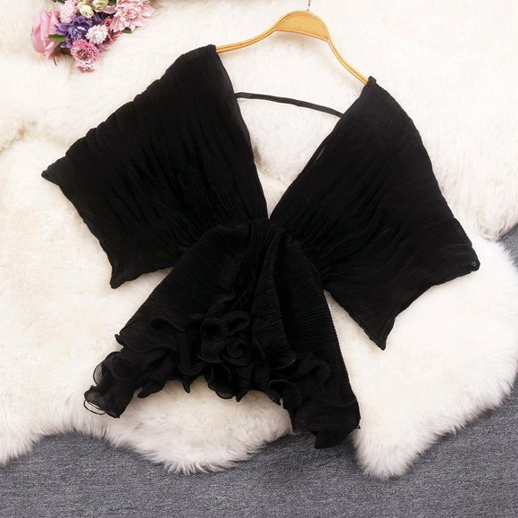 Blusa Elegante de Chifón con Mangas Onduladas y Escote en V