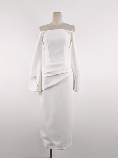 Vestido Elegante Cuello Barco con Mangas Campana y Cintura Ajustada - Image 6