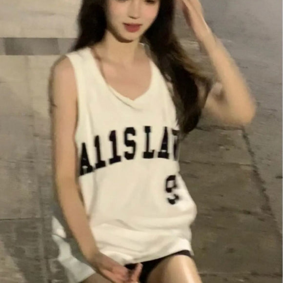 Musculosa Deportiva Suelta Vintage con Estampado de Letras