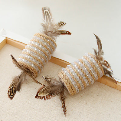 Juguete Interactivo para Gatos con Plumas, Cuerda de Cáñamo y Rodillo Sonoro - Image 4